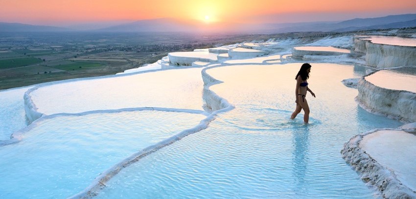 Pamukkale Hierapolis with a Group of Visitors